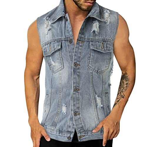 Herren Jeansweste Denimweste Bikerweste Vest Ärmellos Jacke Jeansjacke Übergangs Übergangsjacke Denim Biker Jeansweste Jeans Weste Herrenweste Vintage Jeans Jacke Slim-Fit von Gefomuofe