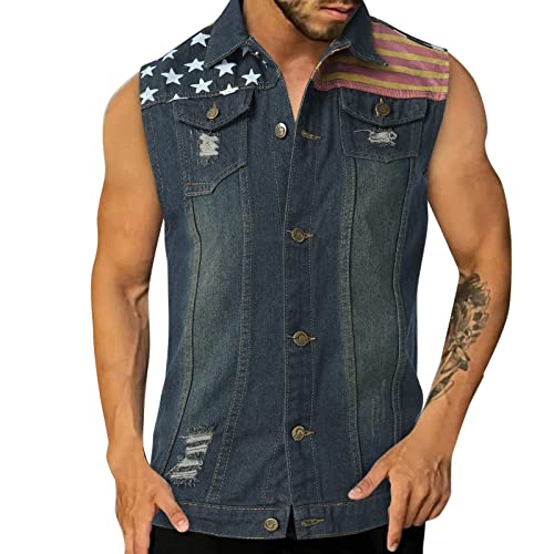 Herren Jeansweste Zerrissen Casual Ärmellos Biker Fashion Jeansweste Classics Herren Weste Denim Vest Denim Weste Classics Fashion Jeans-Weste Outdoor Freizeit Jacke Bikerweste Motorradweste von Gefomuofe