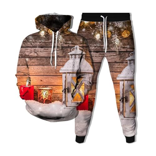 Herren Jogginganzug Sportanzug Weihnachten 3D gedruckt Jogginganzug Tracksuit Sportswear Anzug Kapuzenpullover Sporthose Jogginghose Sweatshirt Casual Hoodie Hose Männer Sportanzug Casual Kapuzenjacke von Gefomuofe