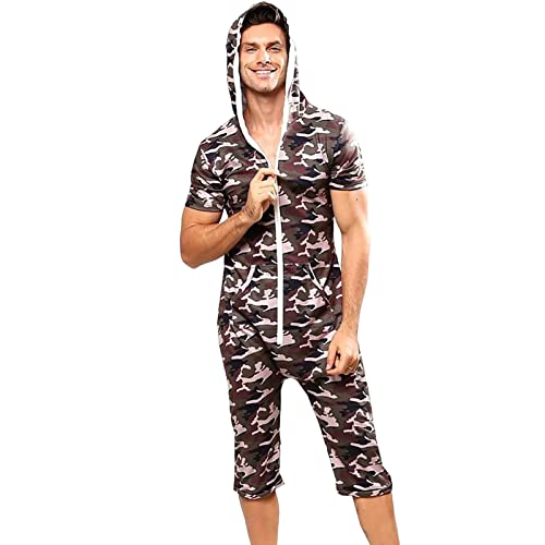 Herren Jumpsuit Onesie mit Kapuze Lang Cosplay Kleidung Overall Pyjama Hoodies mit Reißverschluss Schlafanzug Einteiler Homewear Schlafoverall Nachtwäsche Strampler von Gefomuofe