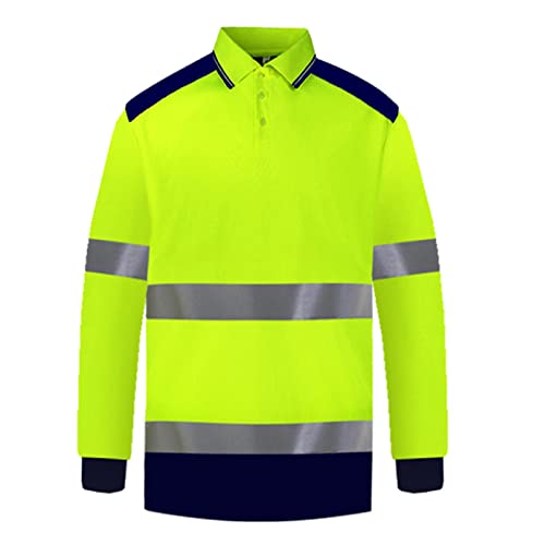 Herren Langarm Arbeitsshirt Reflektierende Polo-Shirt T-Shirt schnell trocknende Kleidung Verkehr Radfahren reflektierende Kleidung Reflektierende Sicherheit mit Taschen von Gefomuofe