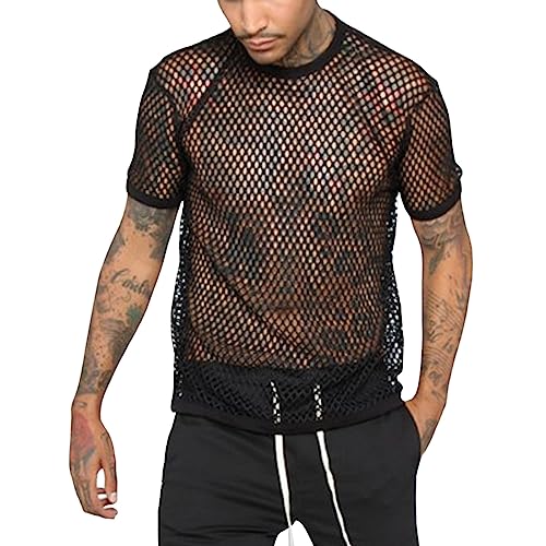 Herren Mesh Shirt Transparent Langarm Netz Unterhemd Herren Hemd Transparent Freizeithemd Männer Langarm Mesh Oberteile Rundkragen Tops Unterhemd Untershirt Netzhemd Clubwear von Gefomuofe