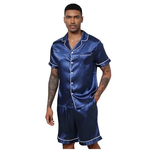 Herren Schlafanzug Satin Seide Pyjama Shorts Rayon Seide Nachtwäsche Sommer Männlichen Pyjama Set Weiches Nachthemd Für Männer T-Shirt Schlafanzug von Gefomuofe