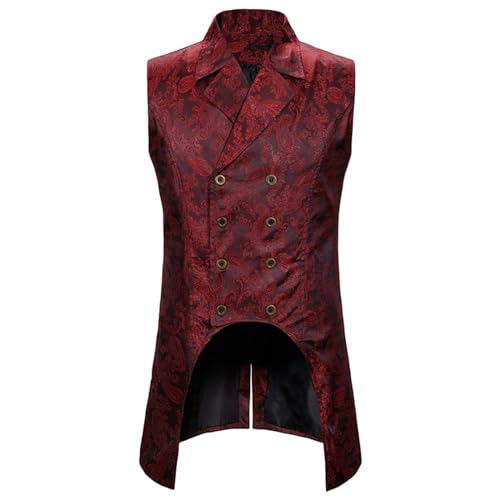 Herren Weste Anzugweste Steampunk Mittelalter Zweireihige Weste Gilet mit Knopfleiste Gentleman Slim fit V-Ausschnitt Ärmellose Klassisch Retro Basic Anzugweste Knöpfe V-Ausschnitt Schlank Gentleman von Gefomuofe