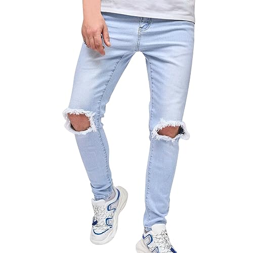 Jeanshose Herren Stretch Regular Zerrissene Jeans Herren Slim Fit Jeanshose Herren Hellblau Gerade Rohr männer Gebrochenes Knie Gebrochene Hosen männer Jeans Herren Stretch von Gefomuofe