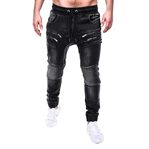Jogginghose Herren Jeansoptik Taille solide Farbe Slim fit Tunnelzug Skinny Jeans Herren Stretch Motorrad Reiten Schutzhose Denim Jeans Destroyed Jeans Relaxed Fit Biker Hose mit Taschen Slim-Fit von Gefomuofe