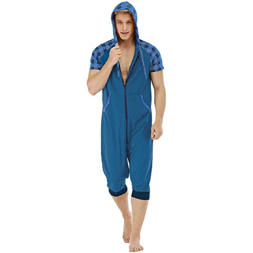 Jumpsuit Herren kurz Sommer Kapuzenpullover Baumwolle Jogginghose Kurze Hose Overall Onesie Männer T-Shirt Kapuze Sommerjumpsuit Schlafanzug Jogginganzug von Gefomuofe