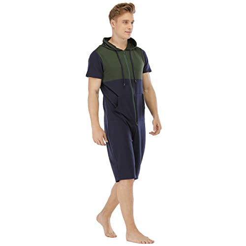 Jumpsuit Herren kurz Sommer Kapuzenpullover Baumwolle Jogginghose Kurze Hose Overall Onesie Männer T-Shirt Kapuze Sommerjumpsuit Schlafanzug Jogginganzug von Gefomuofe