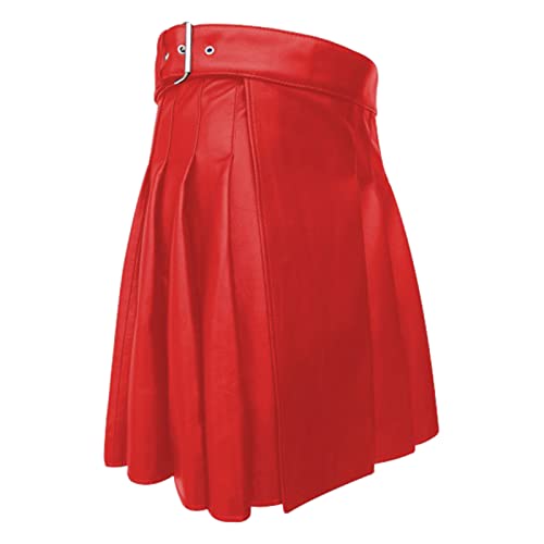 Lederrock Herren Utility Männlich Klassischer Retro Rock Schottenrock Männer Party Outfit Karo Rock mit Taschen kurzer Schottenrock Kilt Schottische Tracht Kostüm Bar Clubwear von Gefomuofe