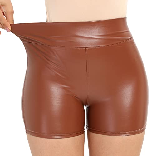 Ledershorts Damen Sexy Leder Shorts Glanz Hohe Taille PU Kurze Hose Push up Kunstlederhose Wetlook High Waist Kurze Lederhose Skinny Lederoptik Leggins Hose Hotpants von Gefomuofe