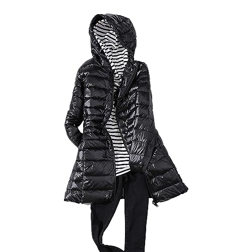 Leichte Daunenjacke Damen Lang Leicht Packbar Puffer Jacke Steppjacke Damen Federleichte Daunenmantel Damen Puffer Mantel Leichter Steppmantel Winter Down Jacket Daunen Women Warme Pufferjacke Kaputze von Gefomuofe