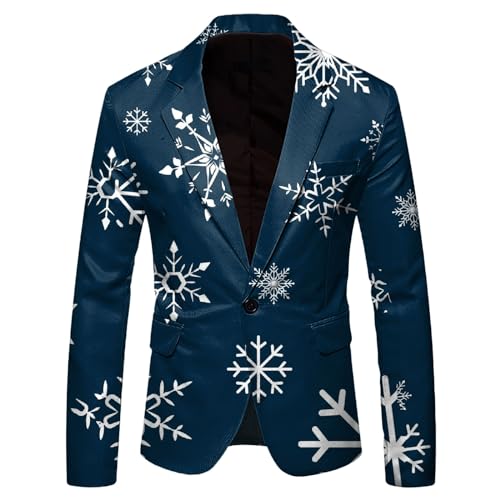 Sakko Herren Regular Fit Sportlich Smoking Herren Anzüge Modern Schneeflocken Weihnachten Sakko Langarm Anzugjacke Xmas Kostüm Loose Fit Christmas Bekleidung Streetwear von Gefomuofe