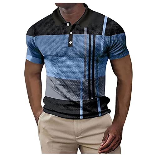 T-Shirt Herren Poloshirt Kurzarm Golf T-Shirt Klassische Casual Polohemd Spleißstreifen Gestreiftes Tops ArbeitsHemd Kurzarmshirt mit Waffelmuster und kurzen Ärmeln von Gefomuofe