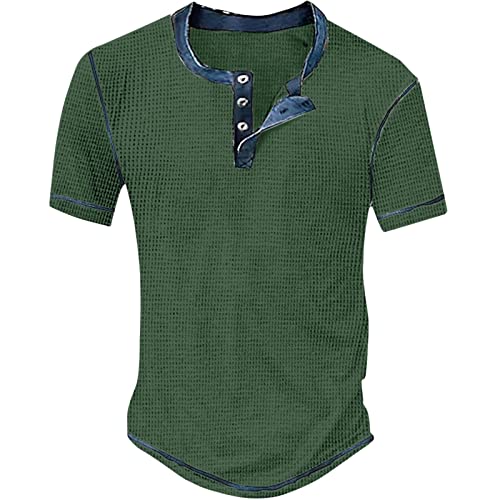 T Shirt Herren V-Ausschnitt Retro Henley Shirt Tailliert Muskelshirts Einfarbiges Kordelzug Retro Henley Shirt Tactical Shirts Combat Shirt Oversized Tshirt Herren Sommer Tops von Gefomuofe