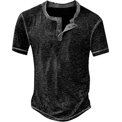 T Shirt Herren V-Ausschnitt Retro Henley Shirt Tailliert Muskelshirts Einfarbiges Kordelzug Retro Henley Shirt Tactical Shirts Combat Shirt Oversized Tshirt Herren Sommer Tops von Gefomuofe