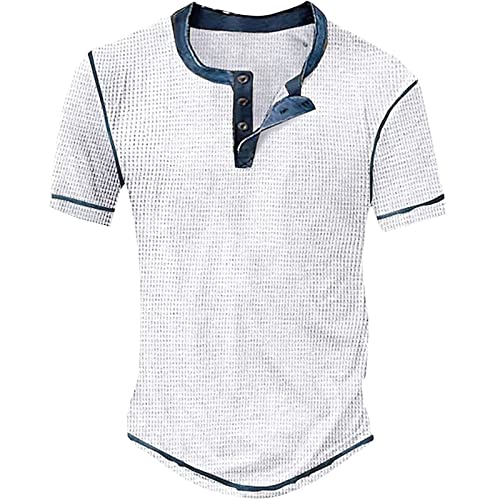 T Shirt Herren V-Ausschnitt Retro Henley Shirt Tailliert Muskelshirts Einfarbiges Kordelzug Retro Henley Shirt Tactical Shirts Combat Shirt Oversized Tshirt Herren Sommer Tops von Gefomuofe