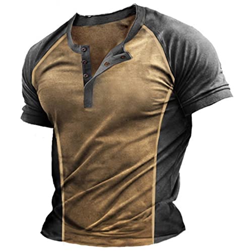 T Shirt Herren V-Ausschnitt Retro Henley Shirt Tailliert Muskelshirts Einfarbiges Kordelzug Retro Henley Shirt Tactical Shirts Combat Shirt Oversized Tshirt Herren Sommer Tops von Gefomuofe