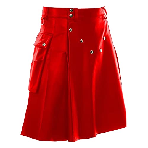 Traditioneller Lederrock Kilt Herren Mode Schottischer Rock Neue Männer Rock Utility Männlich Klassischer Retro Rock Mittelalterliche Schottland Faltenröcke Schottischer Kilt von Gefomuofe