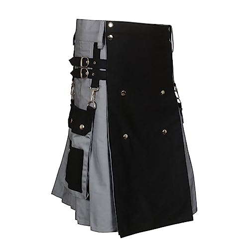 Traditioneller Lederrock Kilt Herren Mode Schottischer Rock Neue Männer Rock Utility Männlich Klassischer Retro Rock Mittelalterliche Schottland Faltenröcke Schottischer Kilt von Gefomuofe