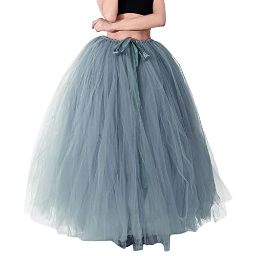 Tüllrock Damen Lang Nädchen Gefalteter Schlank Rock Elegant Elastisch Hohe Taille Stufendecke Mesh Tutu Röcke Puffy Maxi Röcke A-Line Stufe Tutu Prom Hochzeit Tüll Röcke von Gefomuofe