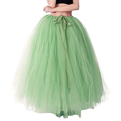 Tüllrock Damen Lang Nädchen Gefalteter Schlank Rock Elegant Elastisch Hohe Taille Stufendecke Mesh Tutu Röcke Puffy Maxi Röcke A-Line Stufe Tutu Prom Hochzeit Tüll Röcke von Gefomuofe