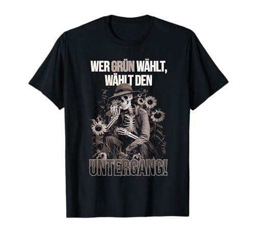 Gegen Grüne Tshirt Politiker Spruch Lustig Demo Anti Grünen Tshirt Politik Klimaaktivist Demo Gegen Grün T-Shirt Schwarz S Klassisch V-Ausschnitt Unisex Erwachsene Kinder Politik Demonstranten von Gegen Grüne Tshirt Politiker Spruch Lustig Demo