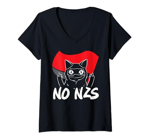 Damen Alerta Antifascista Gegen Rechts Katze Gegen Nazis T-Shirt mit V-Ausschnitt Damen Alerta Antifascista Gegen Rechts Katze Gegen Nazis T-Shirt mit V-Ausschnitt von Gegen Nazis Rassismus Politik Geschenk