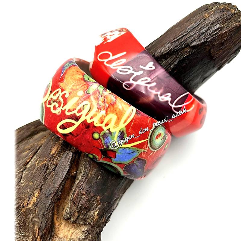 2 Vintage Desigual Armreifen Aus Lucite, Bunt-Floral | Flower-Power Style Statement-Schmuck Originelles Retro-Geschenk Für Sie von GegenDenTrendGalerie