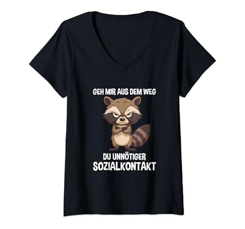 Damen Geh mir aus dem Weg Du Unnötiger Sozialkontakt Waschbär T-Shirt mit V-Ausschnitt Damen Geh mir aus dem Weg Du Unnötiger Sozialkontakt Waschbär T-Shirt mit V-Ausschnitt von Geh mir aus dem Weg Du Unnötiger Sozialkontakt