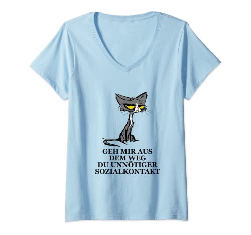 Damen Geh mir aus dem Weg du unnötiger Sozialkontakt Katze Retro T-Shirt mit V-Ausschnitt Damen Geh mir aus dem Weg du unnötiger Sozialkontakt Katze Retro T-Shirt mit V-Ausschnitt von Geh mir aus dem Weg du unnötiger Sozialkontakt