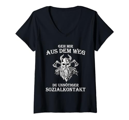 Damen Geh mir aus dem Weg du unnötiger Sozialkontakt Wikinger T-Shirt mit V-Ausschnitt Damen Geh mir aus dem Weg du unnötiger Sozialkontakt Wikinger T-Shirt mit V-Ausschnitt von Geh mir aus dem Weg du unnötiger Sozialkontakt.
