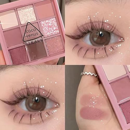 9 Farben Schimmer Matte Lidschatten Palette Eye Makeup Langanhaltender Wasserfester Glitter Seidig Glänzender Lidschatten (9C) von Gehanico