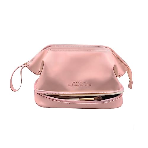 Doppellagige Reise-Make-up-Tasche, Make-up-Tasche, Reiseutensilien, wasserdicht, PU-Leder, Reise-Kulturbeutel für Frauen und Mädchen, rose von Gehanico