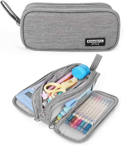 Federmäppchen mit grossem Fassungsvermögen Pencil case Schulveranstalter Mäppchen mit 3 Fächer Schreibwarenbeutel Bleistift Beutel Geschenk für Kinder Mädchen Jungen (Grau) von Gehanico