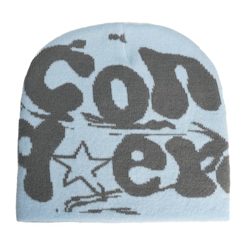 Gehanico Beanie Hat Letter Print Beanies MEA Y2K Beanies Beanie Strickmütze für Damen Herren Slouchy Beanies und Strickmützen für Unisex, Blau-C, Einheitsgröße von Gehanico