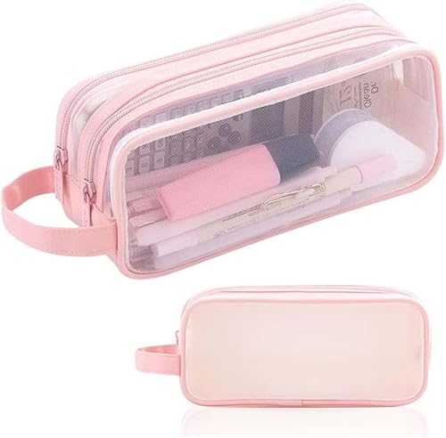 Gehanico Clear Pencil Bag Pencil Case Pouch Mäppchen Mesh Großes Fassungsvermögen Stiftemäppchen Stifttasche Reißverschluss Transparentes Schreibwarenetui Studentengeschenk (Rosa) von Gehanico