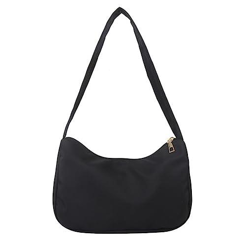 Gehanico Damen Handtaschen Schultertasche All-Match Unterarmtasche Einfarbige Achsel Nylon Verstellbarer Gurt Shoulder Bag Frauen Reißverschluss Umhängetasche (Schwarz) von Gehanico