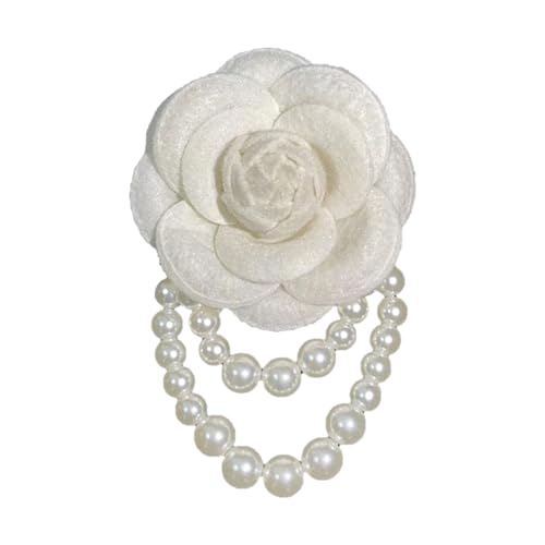 Stoff-Brosche mit Kamelien-Blume, Perlen, Quaste, Korsage, Schmuck, Broschen für Frauen, Hemd, Kragen, Kleidung, Accessoires, Party, Hochzeit, Geschenk, Stahllegierung, Geschenk für Frauen, Bambus von Gehanico