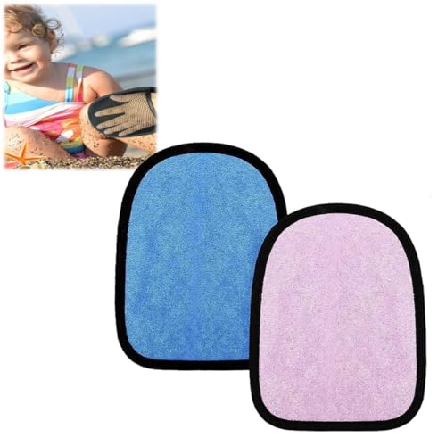 Waschhandschuh 2 Stück Wiederverwendbarer Selbstbräuner Handschuh Spielzeit Outdoor Play Sommer Essentials Tuch Strand Sand Reiniger Sand Wischen Off Mitt Sand Wischen Sie ab Handschuh (blau+pink) von Gehanico