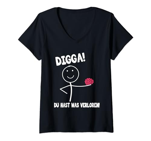 Damen Strichmännchen Digga du hast was verloren T-Shirt mit V-Ausschnitt Damen Strichmännchen Digga du hast was verloren T-Shirt mit V-Ausschnitt von Gehirn Verloren Lustiger Hirn Spruch Strichfigur