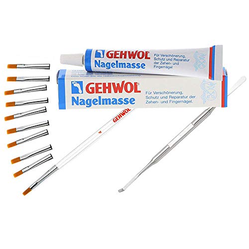 Set GEHWOL Nagelmasse, Gel-Pinsel Gr. 4 mit 9 Austauschköpfen, Kosmetex Doppel Gel-Spatel 14cm für die Gelmodellage von Gehwol