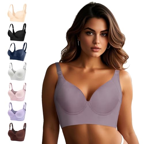 Geibiu Modischer BH mit tiefen Körbchen, verbirgt Rückenfett, volle Rückenabdeckung, BH mit Shapewear eingearbeitet, Push-Up-Sport-BH in Übergröße, Meeresnebel, 95F von Geibiu