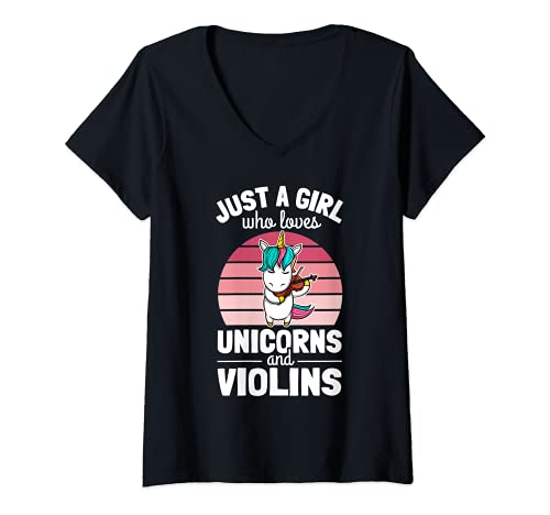 Damen Einhorn Geige Geigenspielerin Violine T-Shirt mit V-Ausschnitt Damen Einhorn Geige Geigenspielerin Violine T-Shirt mit V-Ausschnitt von Geigen-Spieler Geschenke