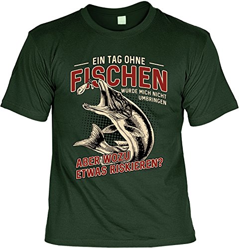 Angler T-Shirt für Männer - EIN Tag ohne Fischen - Herren Shirts grün lustiges Geschenk-Set Bedruckt mit Urkunde von Geile-Fun-T-Shirts