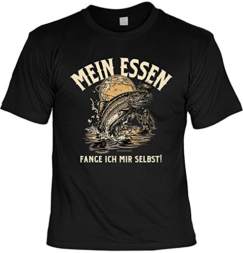 Angler T-Shirt für Männer - Mein Essen fange ich Mir selbst - Herren Shirts schwarz lustiges Geschenk-Set Bedruckt mit Urkunde von Geile-Fun-T-Shirts