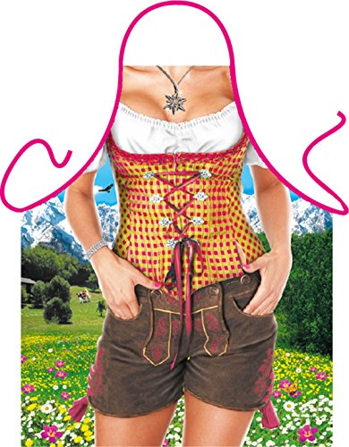 Damen Grill-Schürze Alm-Girl Tracht Fun Koch-Schürze Küchen-Schürze geil bedruckt Geschenk-Set mit Grillmeister-Urkunde von Geile-Fun-T-Shirts