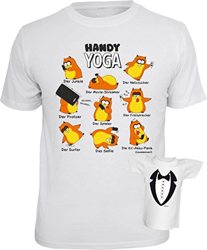 Fun T-Shirt Hamster Handy Yoga Smartphone Shirt Bedruckt Geschenk Set mit Mini Flaschenshirt von Geile-Fun-T-Shirts
