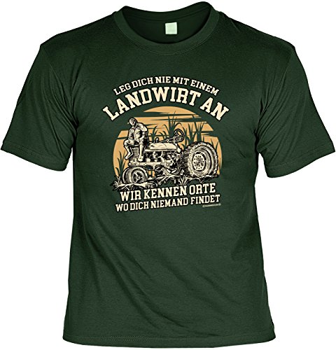 Fun T-Shirt für Männer - Leg Dich nie mit einem Landwirt an - Herren Shirts grün lustiges Geschenk-Set Bedruckt mit Urkunde von Geile-Fun-T-Shirts