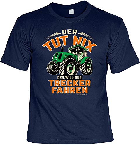 Fun T-Shirts für Männer Bedruckt - Der TUT nix - Der Will nur Trecker Fahren - Herren Shirt blau lustiges Geschenke-Set mit Mini Flaschenshirt von Geile-Fun-T-Shirts
