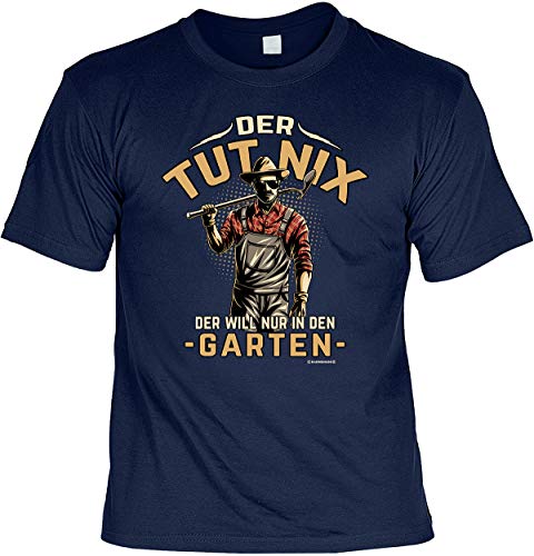 Fun T-Shirts für Männer Bedruckt - Der TUT nix - Der Will nur in den Garten - Herren Shirt blau lustiges Geschenke-Set mit Urkunde von Geile-Fun-T-Shirts